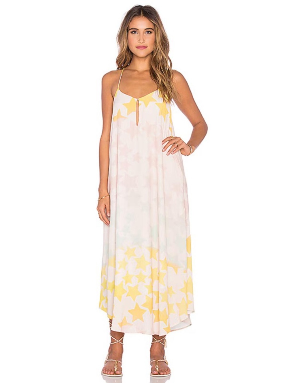 Mara Hoffman Pastel Yellow Star-Print Midi Dress size medium
